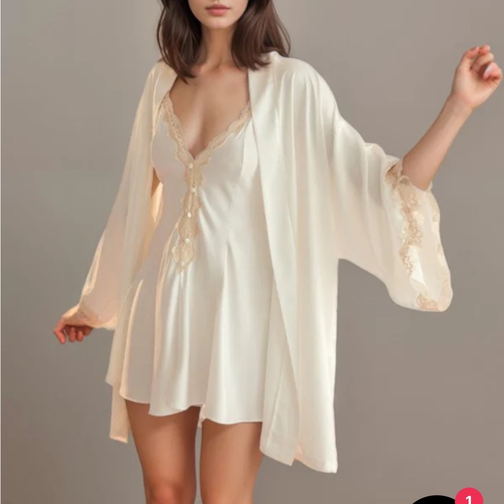White silk robe and slip set